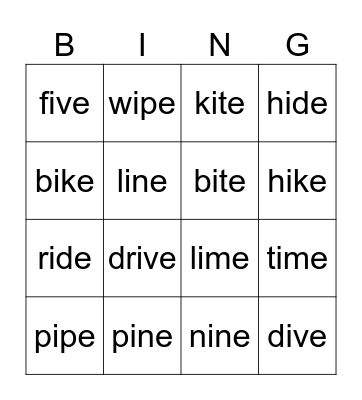 Long i Bingo Card