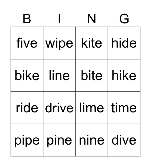 Long i Bingo Card