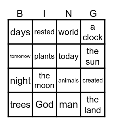 God Created the World Bingo Card