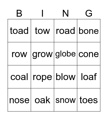 oa, ow, o-e, oe Bingo Card