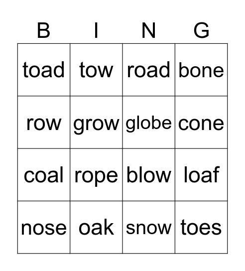 oa, ow, o-e, oe Bingo Card
