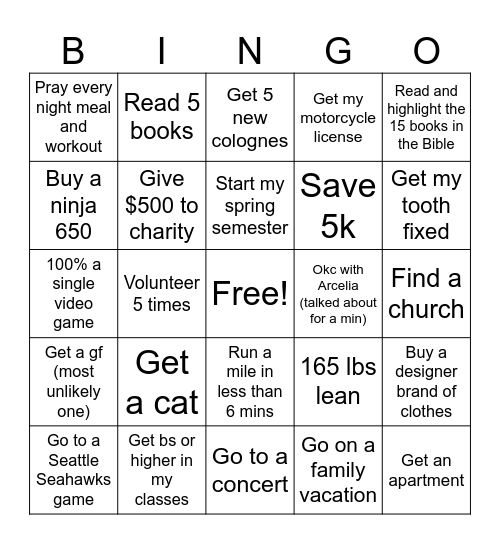2026 my yearly goals Bingo Card