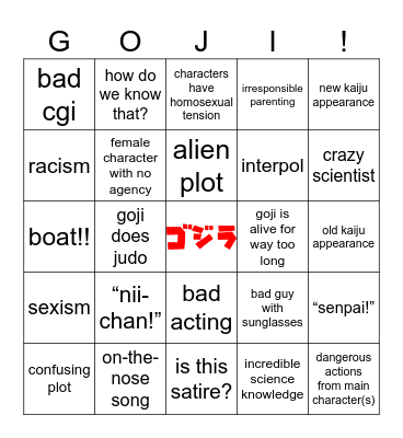 ゴジラ / Godzilla Bingo Card