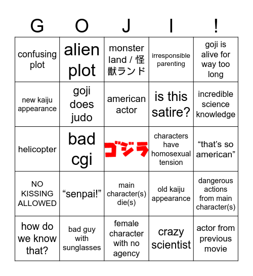 ゴジラ / Godzilla Bingo Card