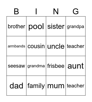 Billy's teddy Bingo Card