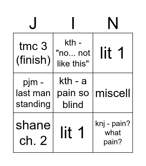 reading week v. 1 Bingo Card