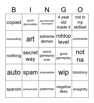 Recent Tab Bingo Card