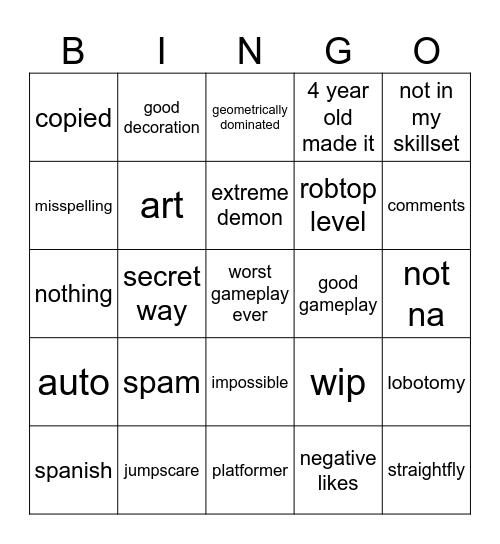 Recent Tab Bingo Card