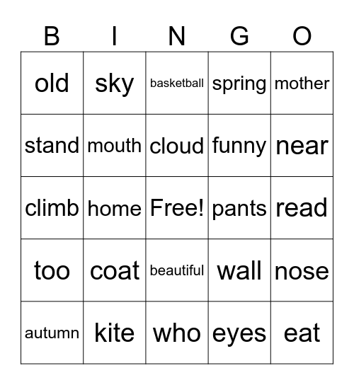 grade 4 spelling words 9-11 Bingo Card