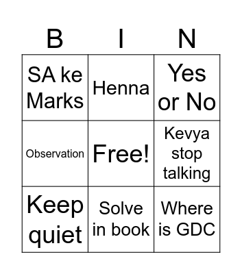 math class bingo Card
