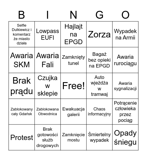 Co jeszcze wydarzy się dzisiaj w Gdańsku? Bingo Card