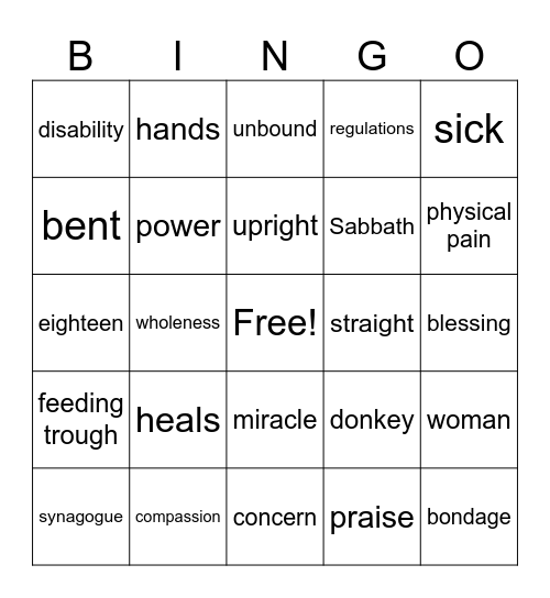 Jesus Heals a Crooked Woman Bingo Card