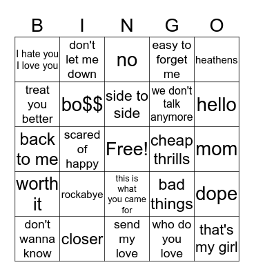 SONGS Bingo Card