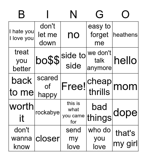 SONGS Bingo Card