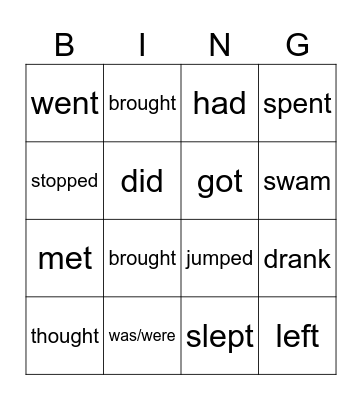 Link it 2 Unit 4 verbs Bingo Card