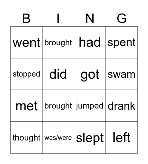 Link it 2 Unit 4 verbs Bingo Card