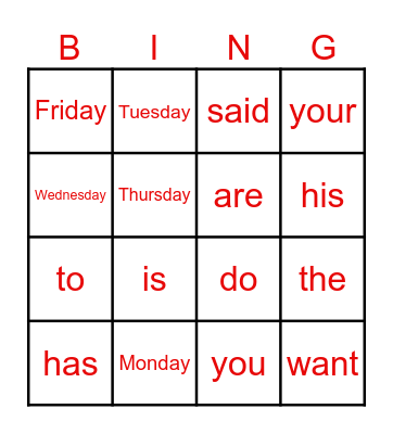 HEART WORDS Bingo Card