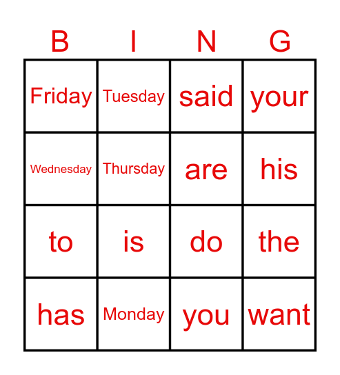 HEART WORDS Bingo Card