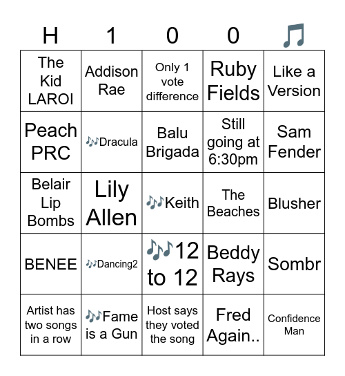 Hottest 100 - 2026 Bingo Card