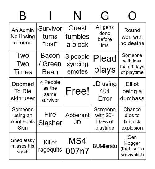 Forsaken Bingo! Bingo Card