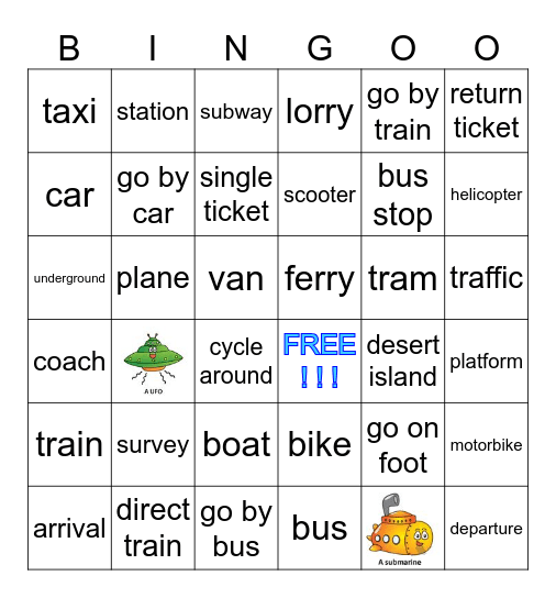 transport (various) Bingo Card