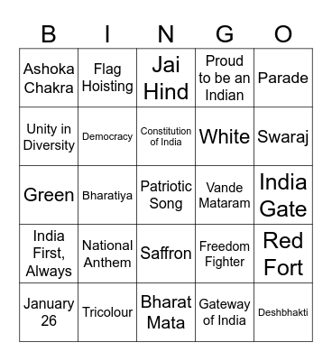 Republic Day Bingo Card