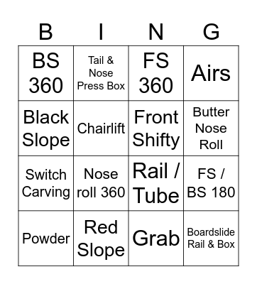 Snowboard 2026 Bingo Card