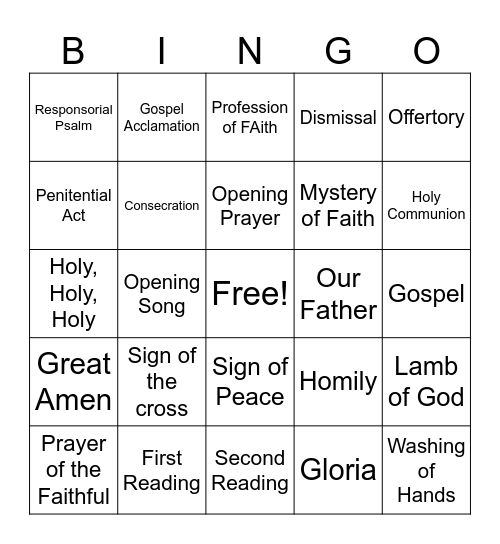 The Mass Bingo Card