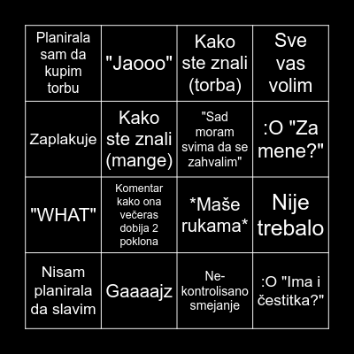 Milijana Bingo Card