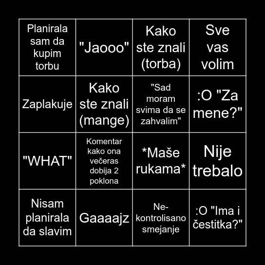 Milijana Bingo Card