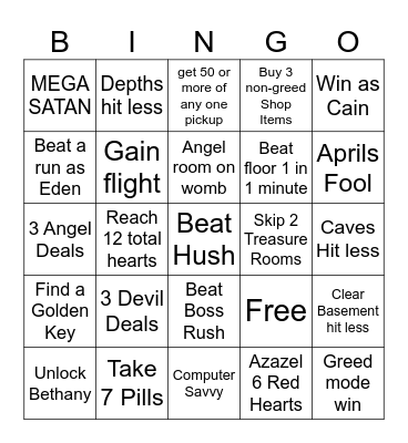 TBOI Lockout Bingo Card