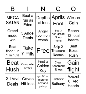 TBOI Lockout Bingo Card
