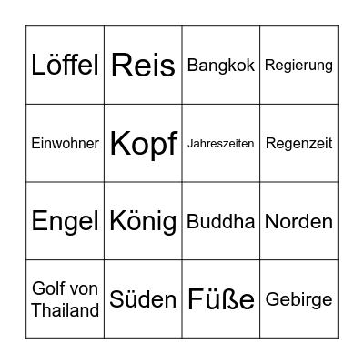Thailand Bingo Card