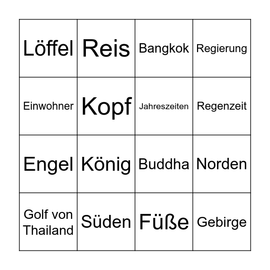 Thailand Bingo Card