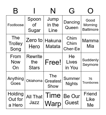 Musicals Bingo Card