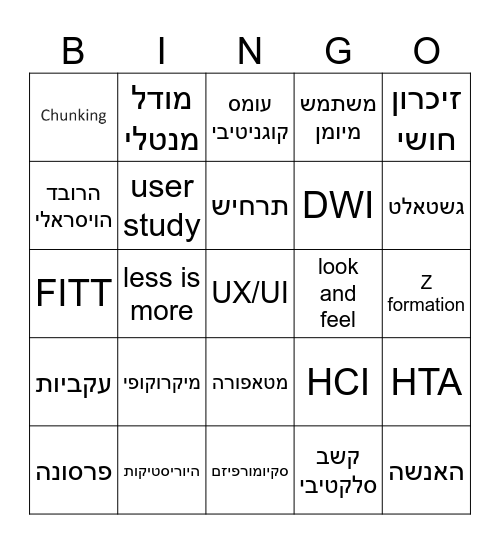 בינגו חזרה על מושגים HCI תשפ"ו Bingo Card