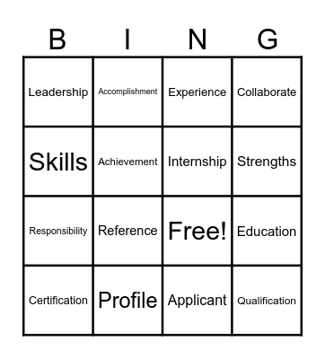 Untitled Resume Vocabulary Bingo Card
