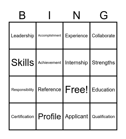 Untitled Resume Vocabulary Bingo Card