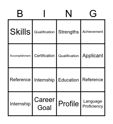 Untitled Resume Vocabulary Bingo Card