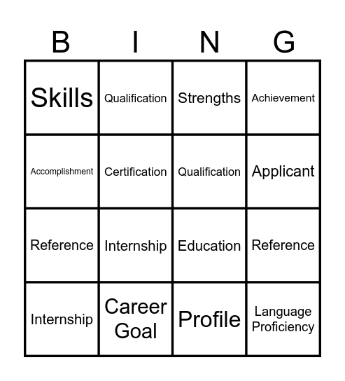 Untitled Resume Vocabulary Bingo Card