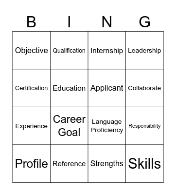 Untitled Resume Vocabulary Bingo Card