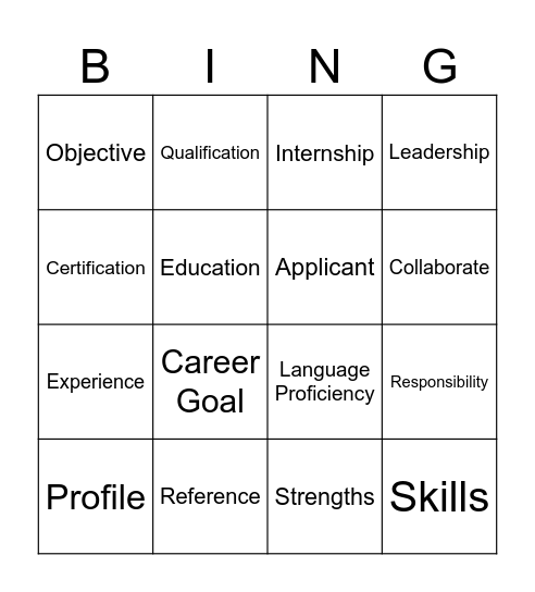 Untitled Resume Vocabulary Bingo Card