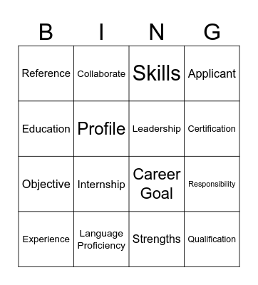 Untitled Resume Vocabulary Bingo Card
