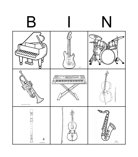 Musical Instruments Bingo Card