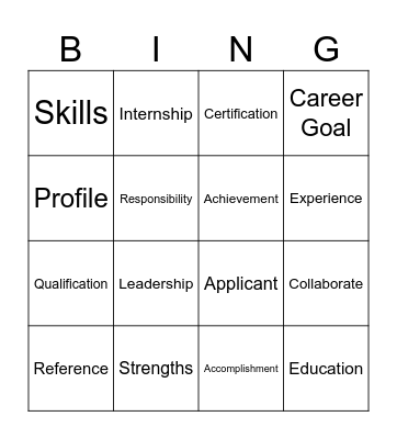 Untitled Resume Vocabulary Bingo Card