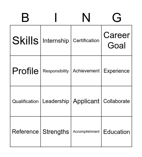 Untitled Resume Vocabulary Bingo Card