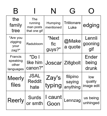 Joscar server Bingo Card
