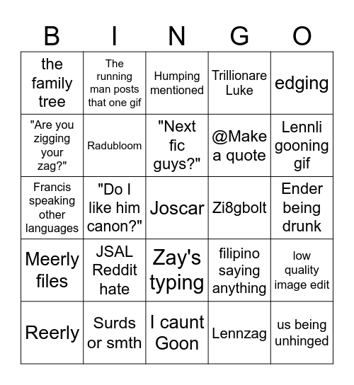 Joscar server Bingo Card
