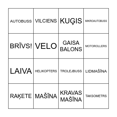 TRANSPORTS Bingo Card