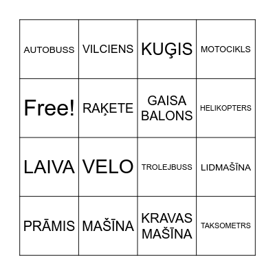 Transports Bingo Card